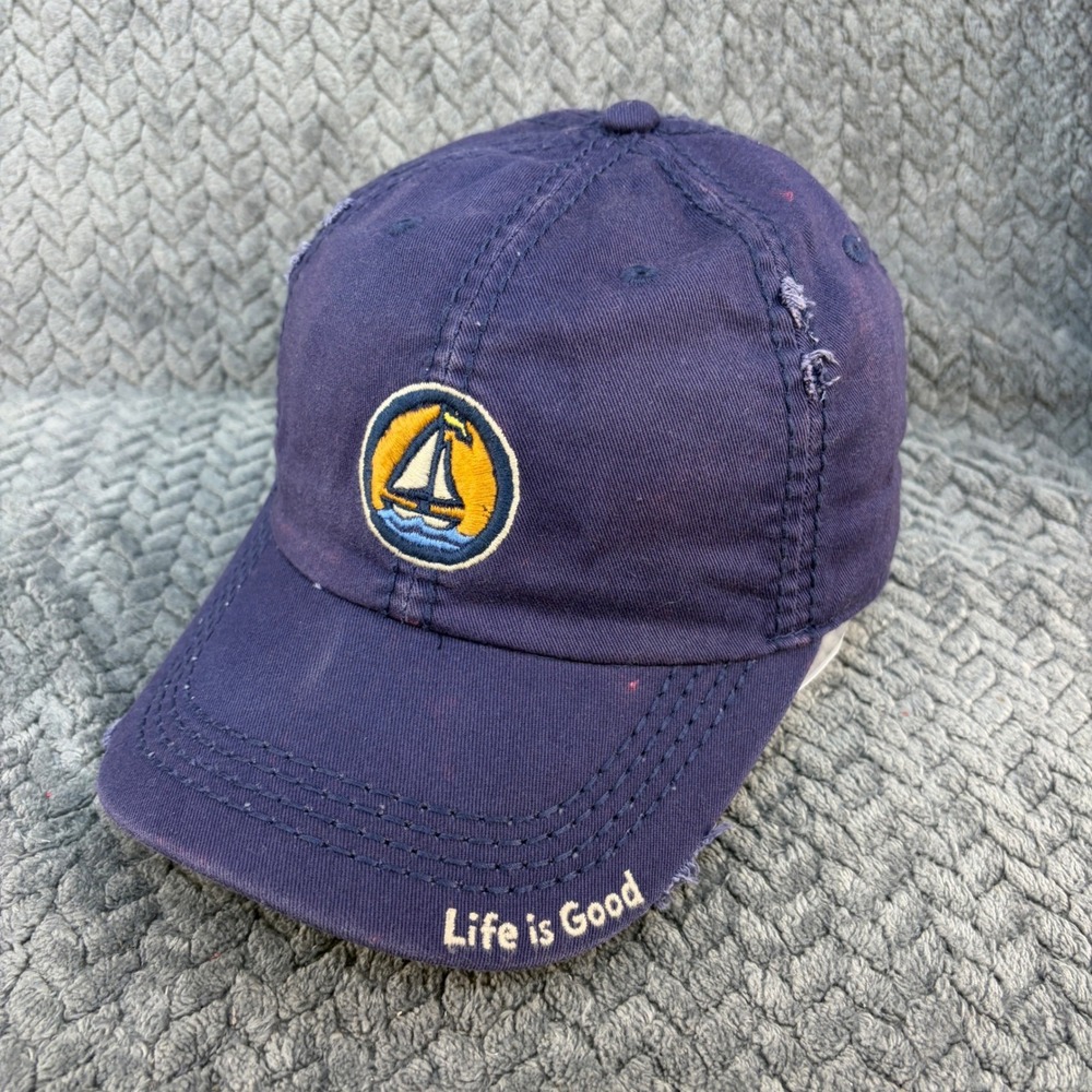 Life is Good Sailboat Navy Blue Distressed Adjustable Ball Cap Hat
